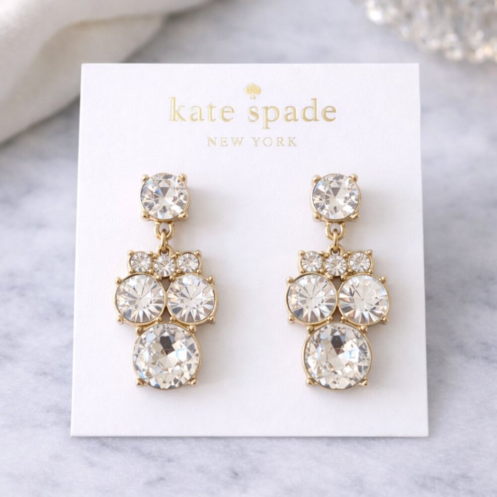 Kate Spade Crystal Drop Earrings Gold Tone Cluster Statement Sparkle Elegant